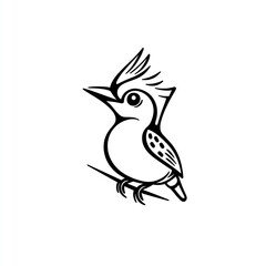 Fototapeta premium Elegant Black Line Woodpecker Logo Design A Minimalist Bird Illustration Perched on a Branch