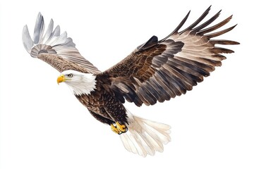 Obraz premium A bald eagle in a watercolor painting style with soft, elegant brushstrokes