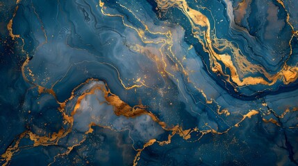 A blue and gold painting with a lot of gold