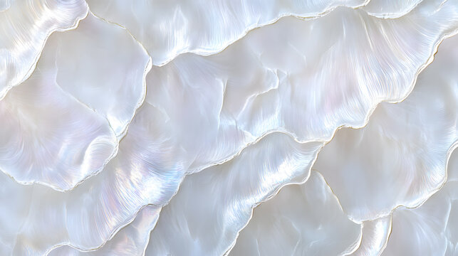 Soft, iridescent textures reflect light, resembling the interior of shells, creating a serene visual effect