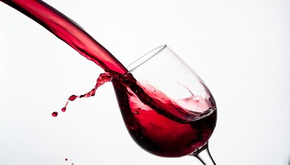 Dynamic Splash of Red Wine Pouring Out of a Glass Isolated on White Background