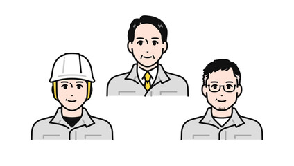作業服を着たミドル・シニア男性のシンプルなベクターイラストセット