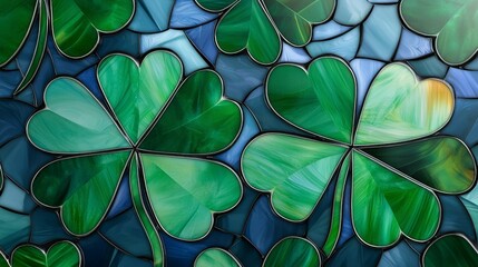 Emerald Green Glass Shamrock Mosaic Art Celebrating Irish Heritage and Culture St Patrick Day Festivities
