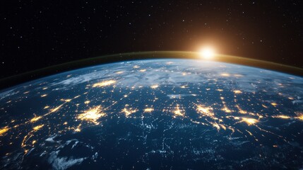 Obraz premium Stunning View of Earth from Space with Sunrise Over the Horizon