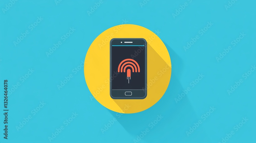 Poster mobile device displaying a wireless signal icon on a colorful background for technology context