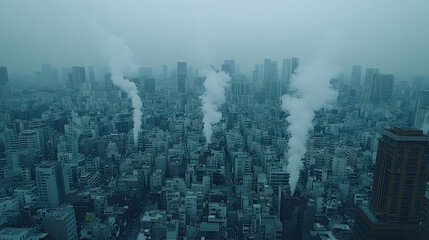 Obraz premium Urban haze, city smog, industrial pollution