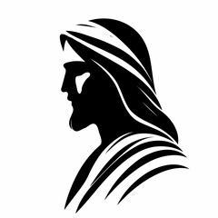Vector black and white silhouette of the saint's face, made with minimalistic strokes