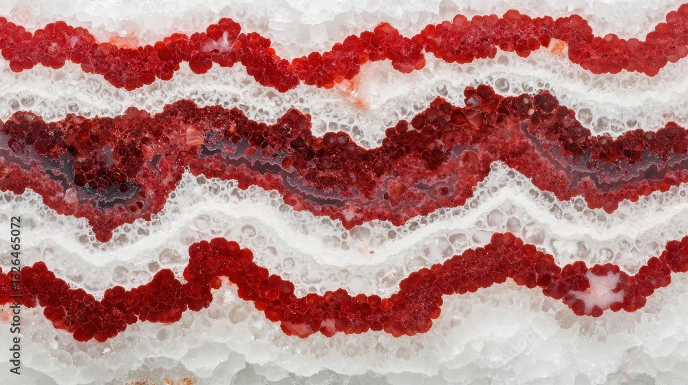 Aufkleber striking red and white mineral pattern with unique textures and shapes