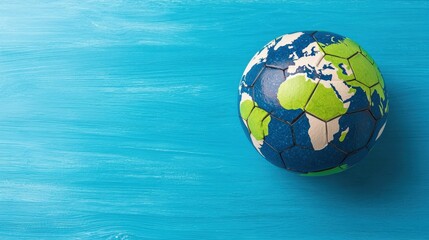 Fototapeta premium A soccer ball with a map of the world printed on it