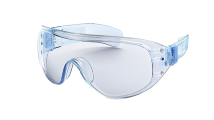 A pair of transparent safety goggles with a reinforced frame and anti-scratch lenses, essential for eye protection during construction work.