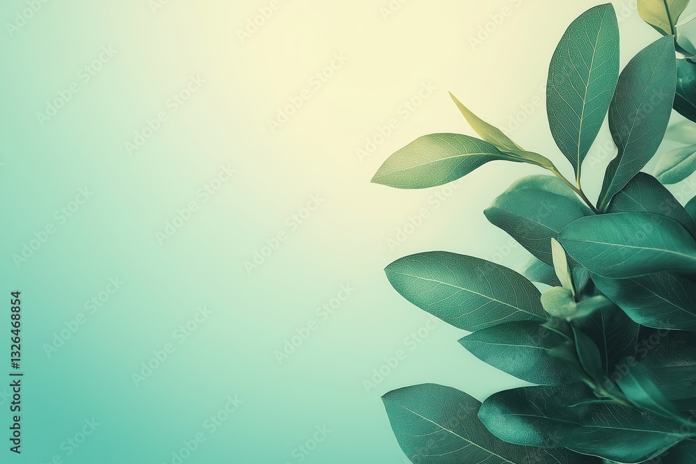 Poster green leaves creating a natural frame on a gradient background