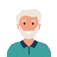 Senior man avatar. Smiling elderly man with beard with gray hair. Vector people character vector illustration
