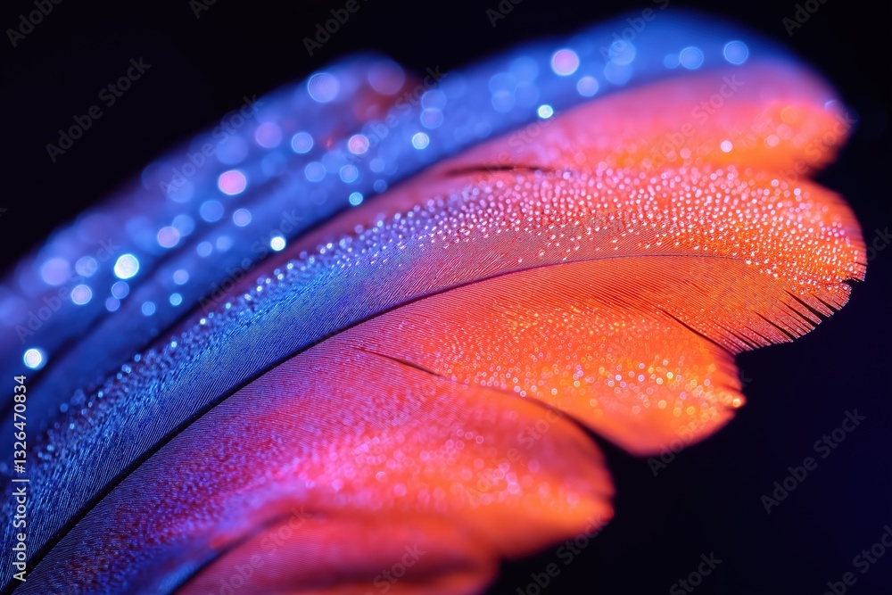 Poster colorful feathers with dew drops creating a sparkling effect