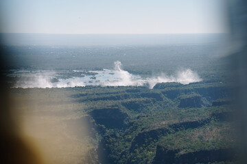 Aerial view of Victoria Falls  from a helicopter between Zimbabwe and Zambia, Africa