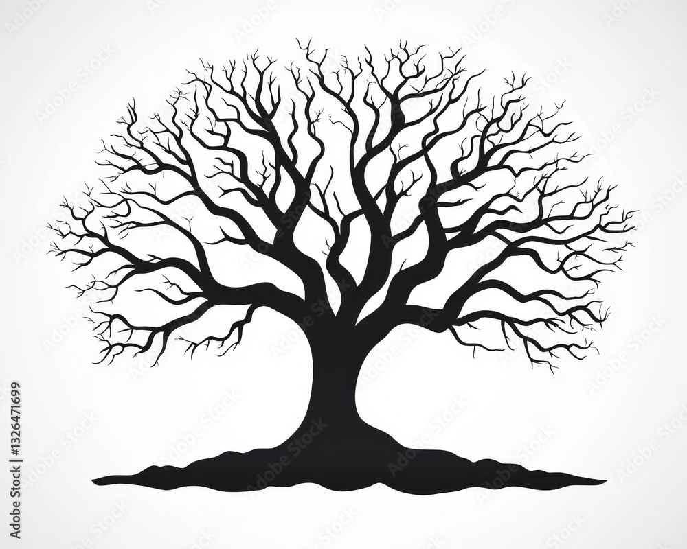 Poster a silhouette of a bare tree with a wide trunk and branches