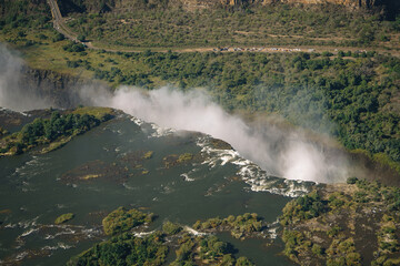 Aerial view of Victoria Falls  from a helicopter between Zimbabwe and Zambia, Africa