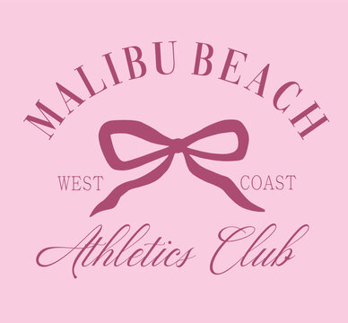 Malibu beach pink bow romantic coquette girly French Parisians Paris ribbon girly bows ribbons Graphic Tee t-shirt logo slogan graphic artwork typography tote badge emblem crest 