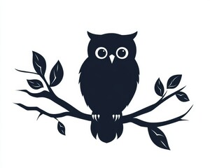 Fototapeta premium A Simple yet Elegant Black and White Illustration of an Owl Perched on a Branch