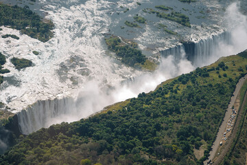 Aerial view of Victoria Falls  from a helicopter between Zimbabwe and Zambia, Africa