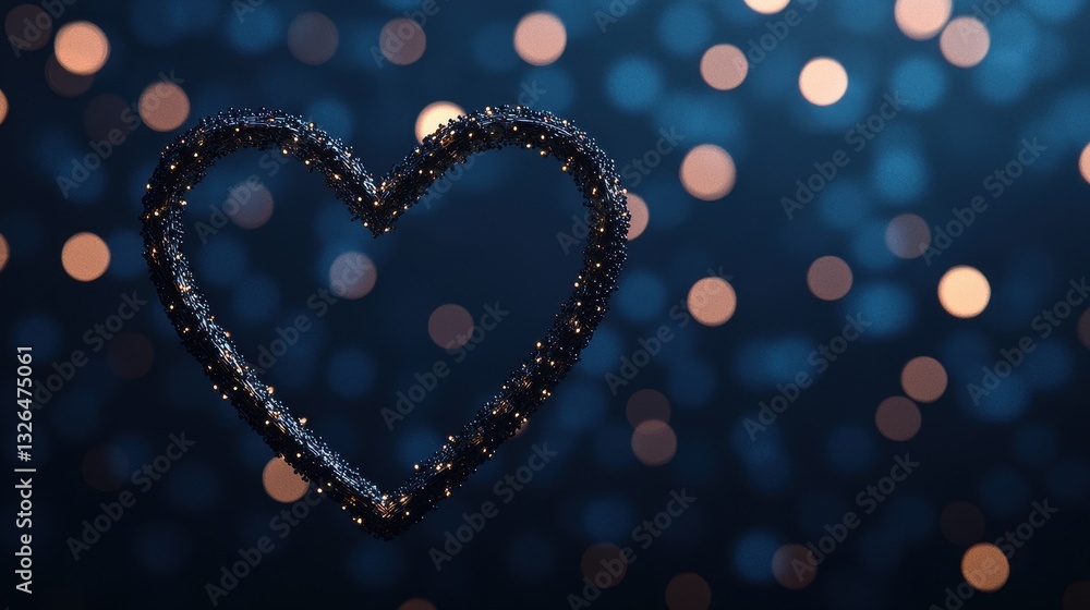 Poster glowing heart shape with bokeh background in soft blue light
