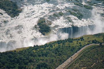 Aerial view of Victoria Falls  from a helicopter between Zimbabwe and Zambia, Africa