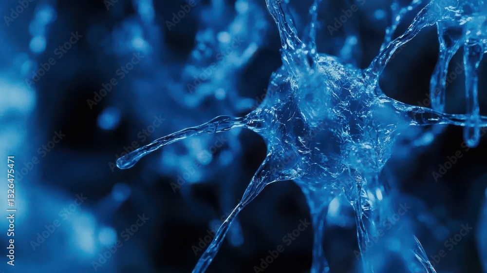 Poster close-up of blue neural networks, with synapses transmitting information within a brain. neuroscienc