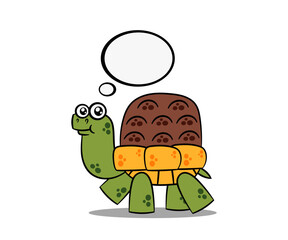 tortoise character with blank speech bubble. Vector cartoon illustration isolated on white