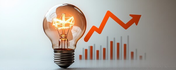 Light bulb illuminating ideas with a rising graph in the background symbolizing growth and innovation in business strategy