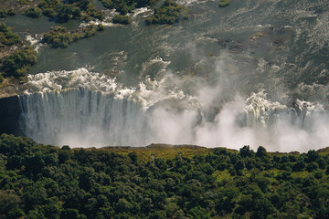 Aerial view of Victoria Falls  from a helicopter between Zimbabwe and Zambia, Africa