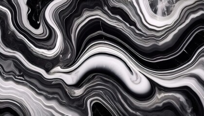 Fototapeta premium Abstract fluid marble pattern in black and white, mimicking the natural swirling formations. Abstract marble background