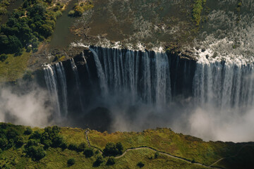 Aerial view of Victoria Falls  from a helicopter between Zimbabwe and Zambia, Africa
