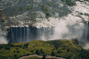 Aerial view of Victoria Falls  from a helicopter between Zimbabwe and Zambia, Africa
