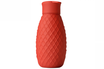 Red Rubber Hot Water Bottle with a textured surface for improved grip and heat distribution Isolated on transparent background 