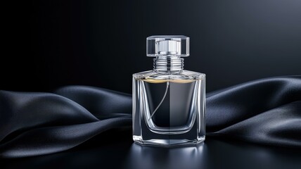 Elegant perfume bottle on silky fabric background, showcasing luxury fragrance and sophisticated style.