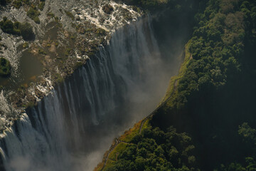 Aerial view of Victoria Falls  from a helicopter between Zimbabwe and Zambia, Africa