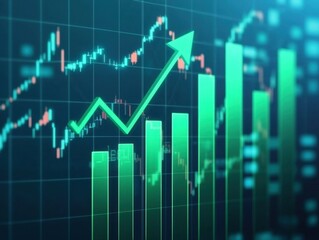 Fototapeta premium Business development and dynamic growth for success. Financial chart with upward trends and green bars indicating growth and success.