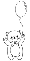 Bear birthday theme, Cute teddy bear holding a balloon, designed in a playful, cartoonish style. Outline for coloring .