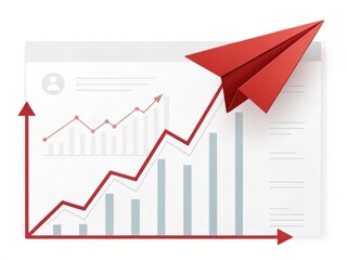 Obraz premium Business development and dynamic growth for success. Graphical representation of growth with an upward trend and a paper airplane symbolizing progress.