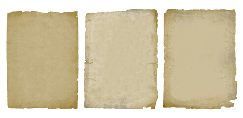 Vintage old paper background texture with ripped torn edges. Antique parchment sheet set