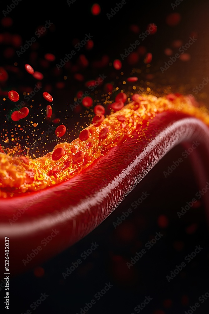 Poster a vibrant and dynamic abstract image featuring flowing red elements, resembling molten material agai