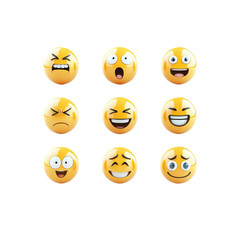Fototapeta premium 3D Render of Nine Emojis Showing Different Facial Expressions