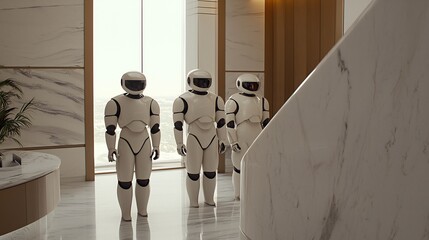 Futuristic legal office with AI assistants providing instant legal research results