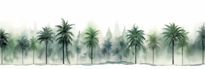 Obraz premium Beautiful Watercolor Illustration of Palm Tree on White Background with Dark Green and Light Gray Colors