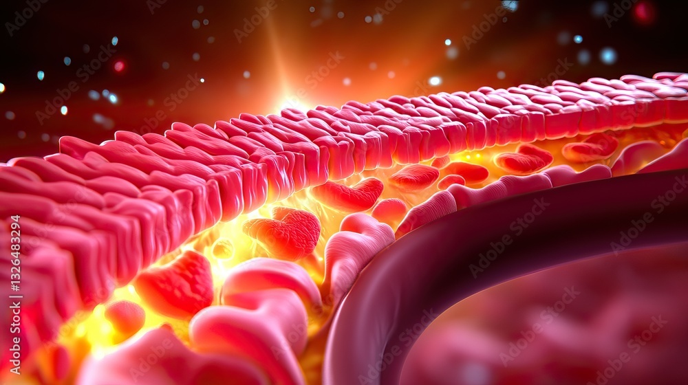Poster microscopic view of a single cell with distinct organelles and membranes showcasing intricate biolog
