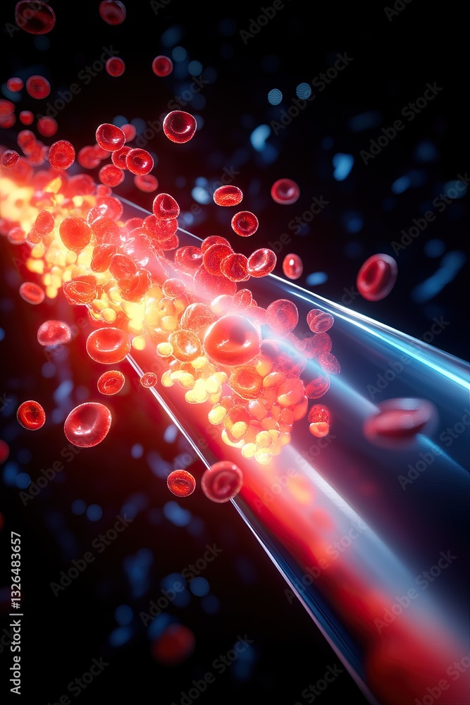 Poster detailed close-up of a red blood cell illustrating its unique shape and function within the human ci