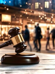 Justice prevails as a gavel symbolizes law and order in a bustling city court setting