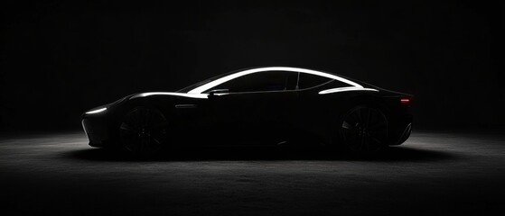 Modern Electric Sports Car Silhouette in Dark Studio 