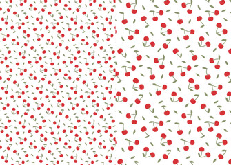 
Seamless pattern with cherries. Ripe cherries are distributed on a light background. For printing on fabric and paper. Summer pattern with red berries. Universal print in both small and large scale.
