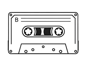 Obraz premium Retro Tape, Cassette black and white isolated icon clipart drawing, side B flat design