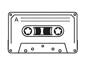 Obraz premium Retro Tape, Cassette black and white isolated icon clipart drawing, Side A analog audio